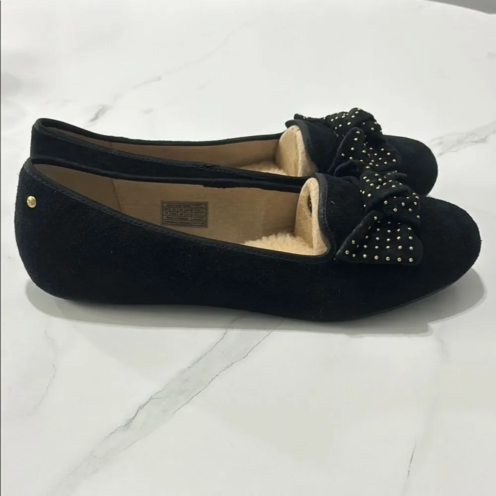 UGG Women's Black Suede Flats with Bow